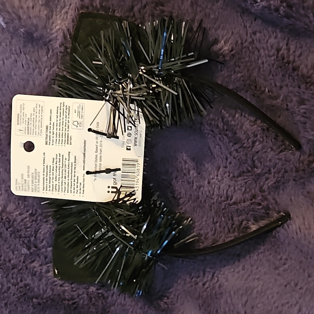 Glam-O-Ween Halloween Black Cat Headband Orange Glitter Ears Light-Up Blinking - Picture 2 of 7